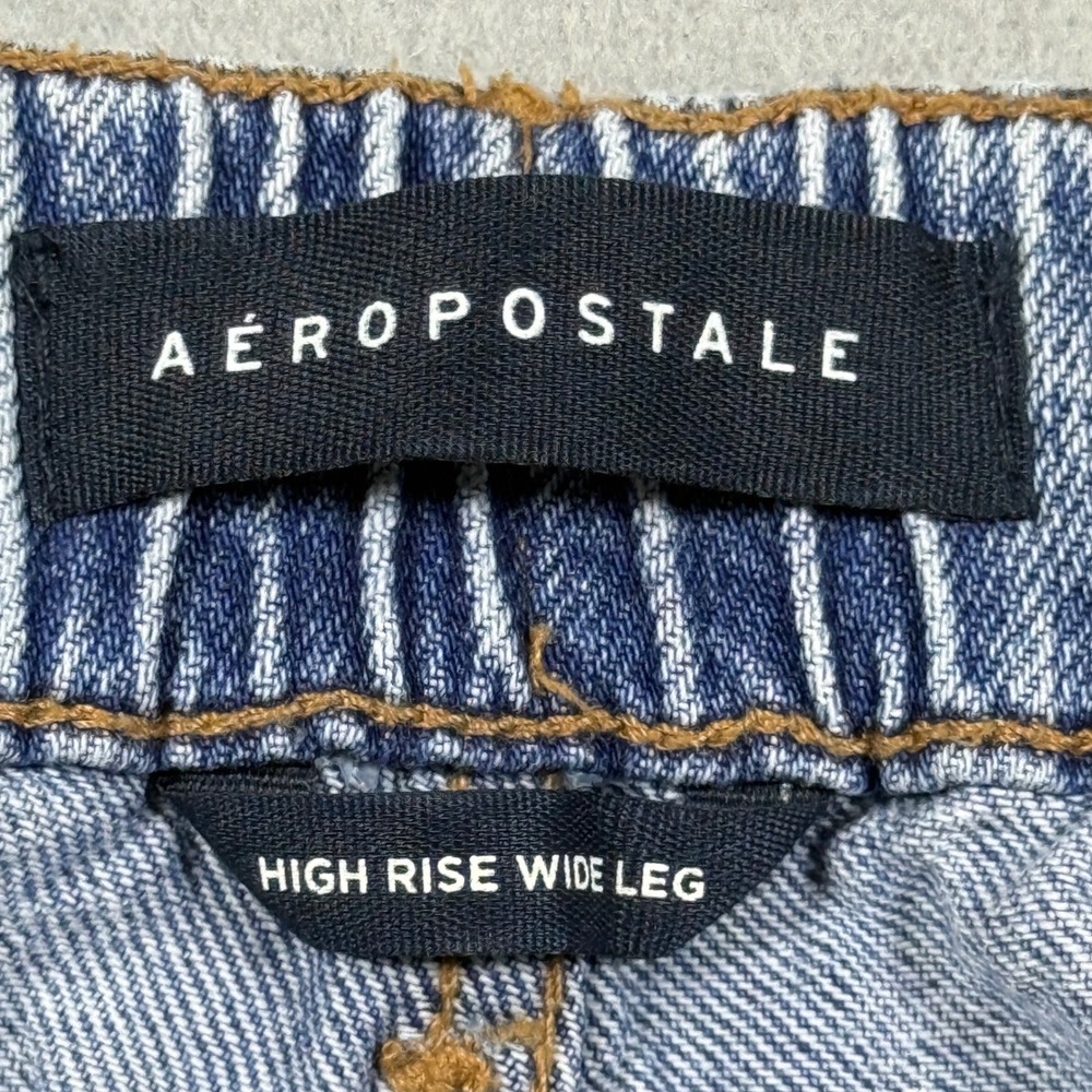 Aeropostale High Rise Wide Leg Cargo Jeans Blue Denim Light Wash Women S Short - Picture 5 of 10
